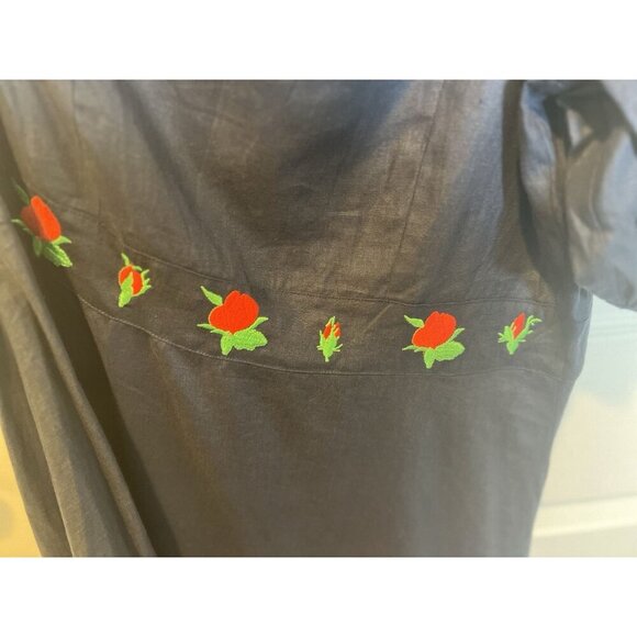 Fanm Mon Flame Size Mini Linen One Sleeve L Ruffle Hem Floral Embroidery Dress - Picture 6 of 11